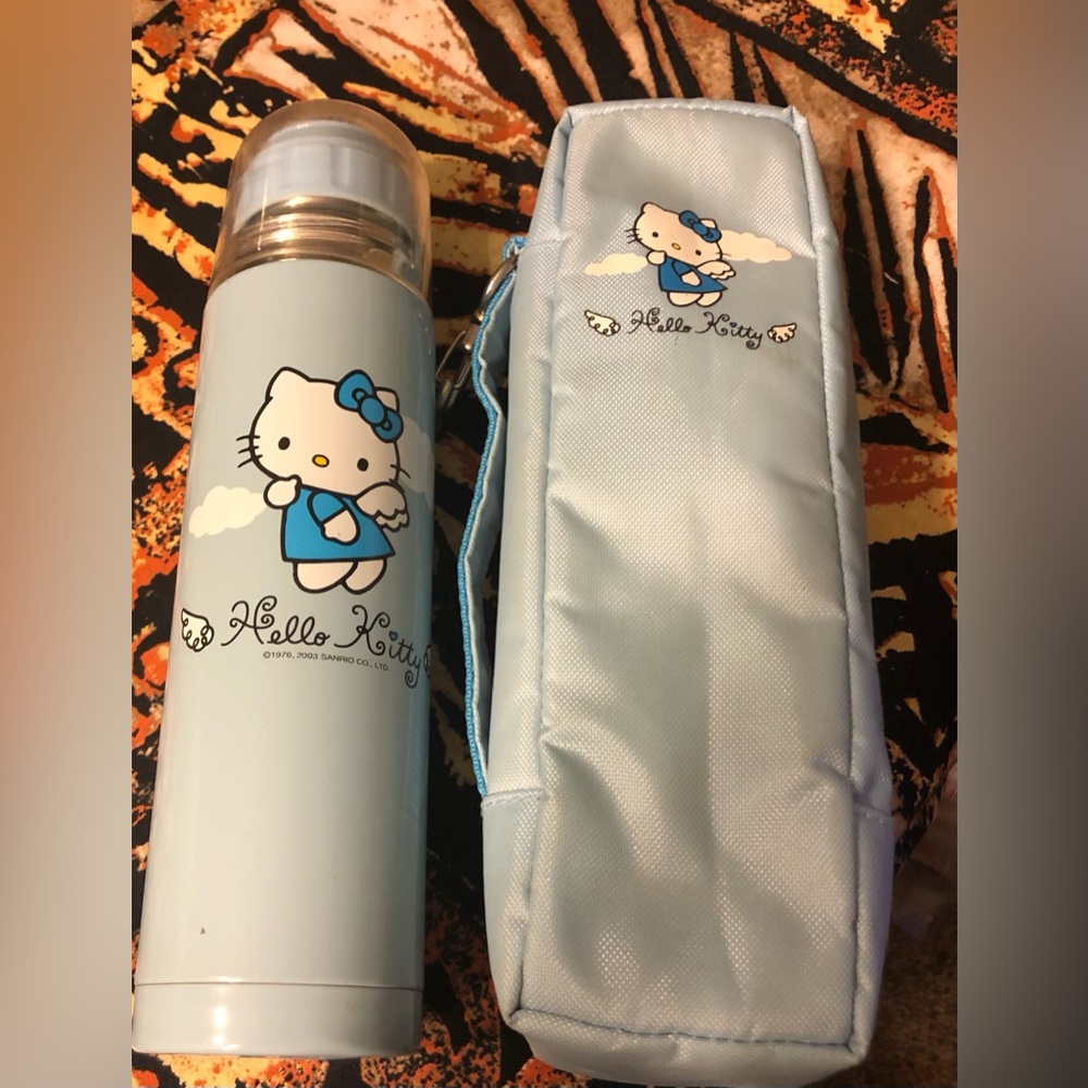 Sanrio Hello Kitty Blue Angel Stainless Steel Water Bottle Thermos & Case